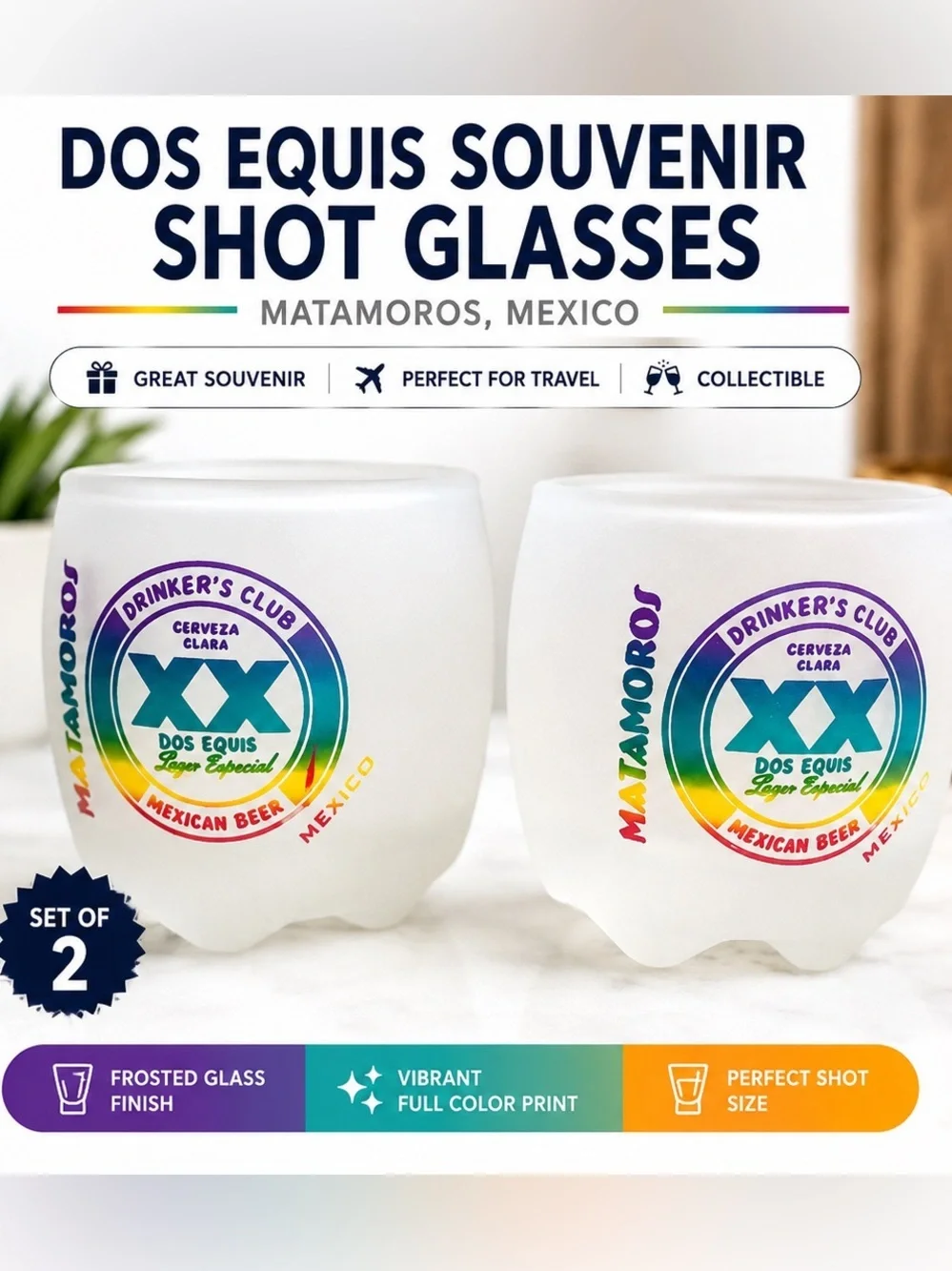 Dos equis Frosted White Shot Glasses Set of 2 - Souvenir